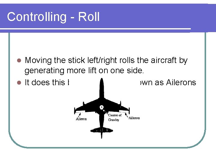 Controlling - Roll Moving the stick left/right rolls the aircraft by generating more lift