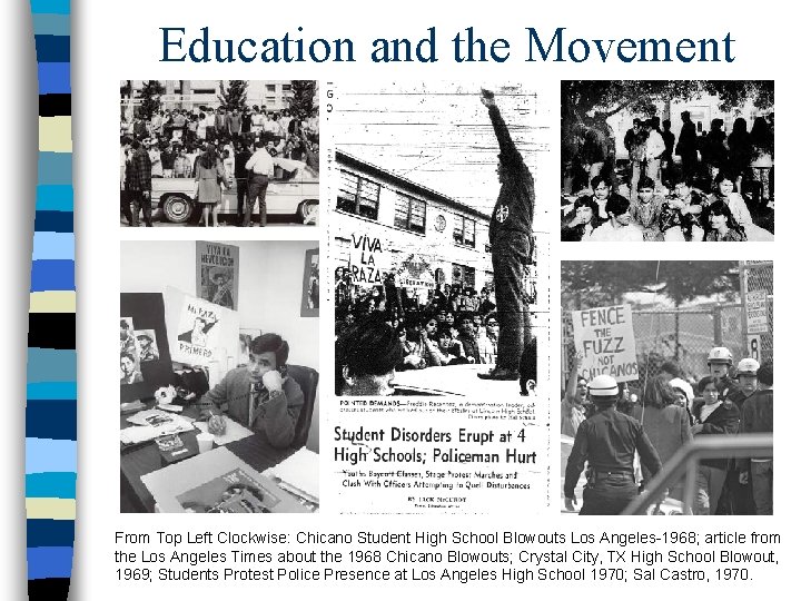 Education and the Movement From Top Left Clockwise: Chicano Student High School Blowouts Los