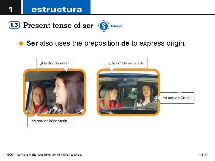 u Ser also uses the preposition de to express origin. © 2014 by Vista