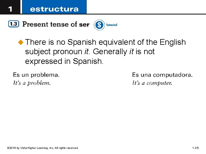 u There is no Spanish equivalent of the English subject pronoun it. Generally it