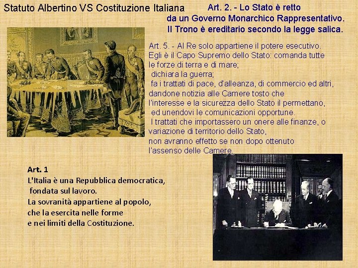 Statuto Albertino VS Costituzione Italiana Art. 2. - Lo Stato è retto da un