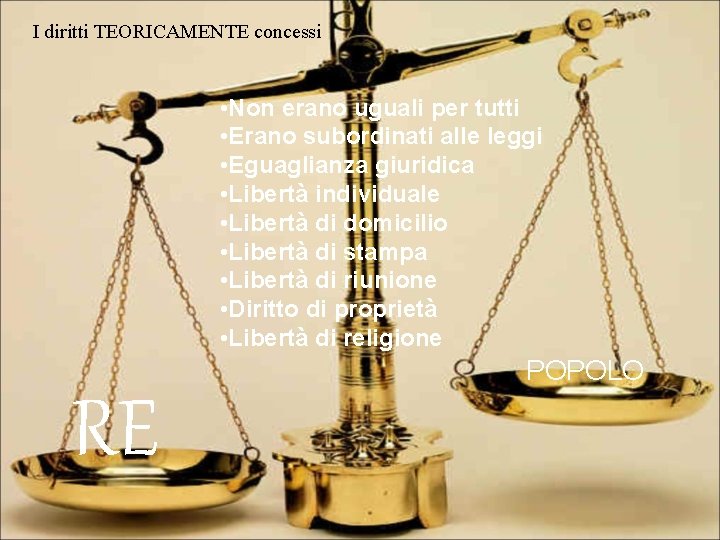 I diritti TEORICAMENTE concessi • Non erano uguali per tutti • Erano subordinati alle