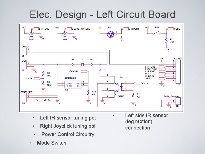 Elec. Design - Left Circuit Board • • Left IR sensor tuning pot •