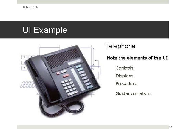 Gabriel Spitz UI Example Telephone Note the elements of the UI Controls Displays Procedure