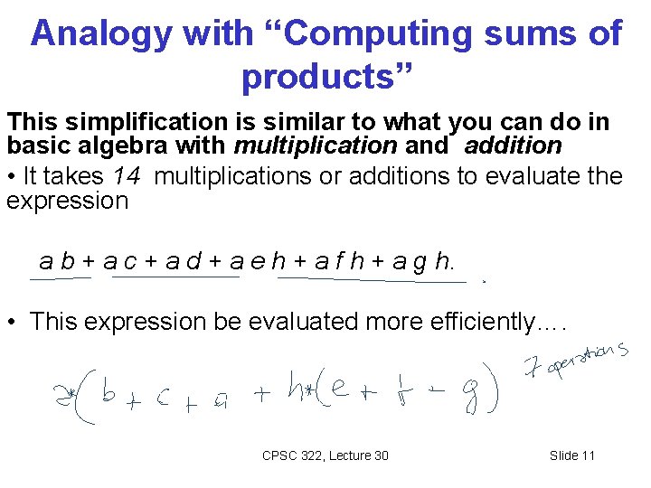 Analogy with “Computing sums of products” This simplification is similar to what you can