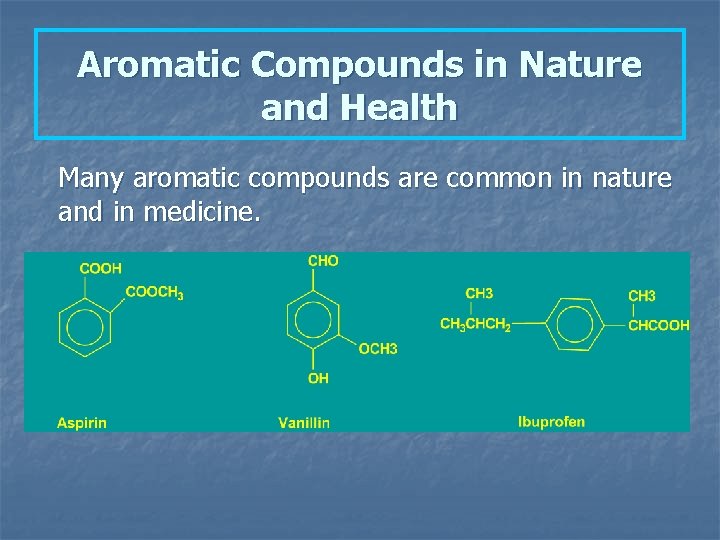 Aromatic Compounds in Nature and Health Many aromatic compounds are common in nature and