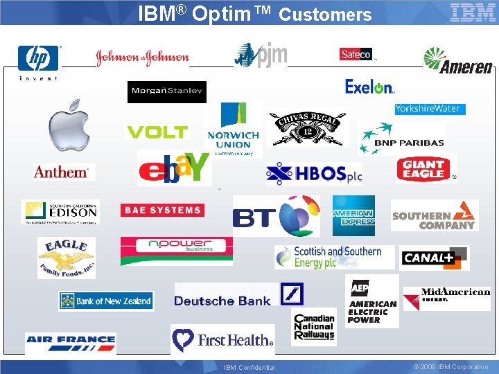 IBM® Optim™ Customers IBM Confidential © 2008 IBM Corporation 