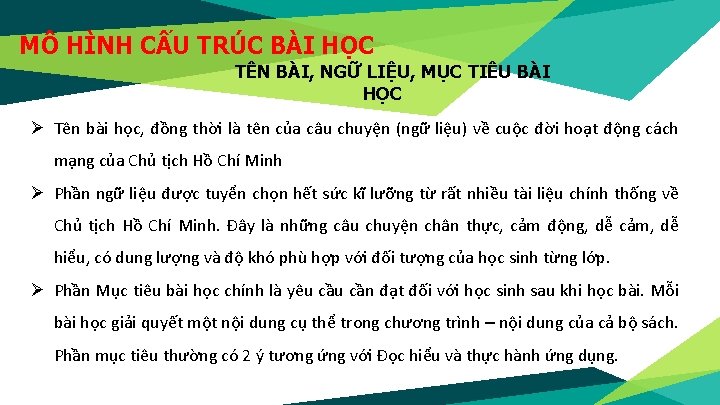 MÔ HÌNH CẤU TRÚC BÀI HỌC TÊN BÀI, NGỮ LIỆU, MỤC TIÊU BÀI HỌC