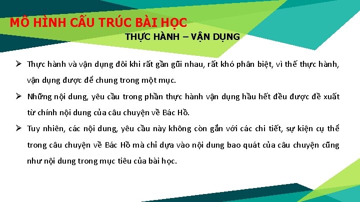 MÔ HÌNH CẤU TRÚC BÀI HỌC THỰC HÀNH – VẬN DỤNG Ø Thực hành