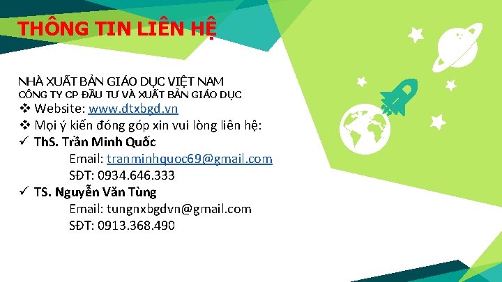 THÔNG TIN LIÊN HỆ NHÀ XUẤT BẢN GIÁO DỤC VIỆT NAM CÔNG TY CP