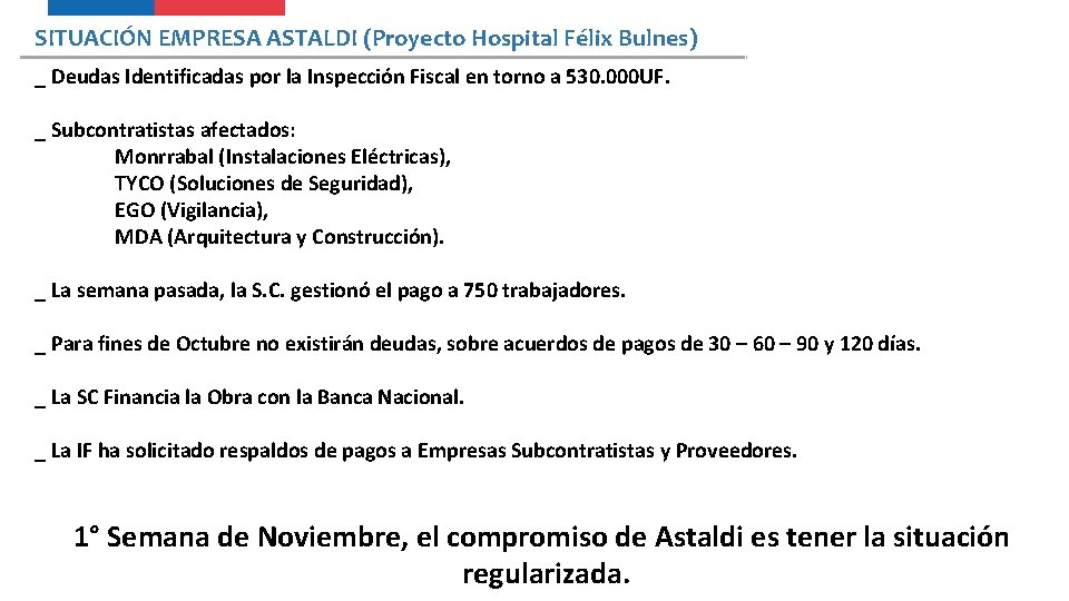 SITUACIÓN EMPRESA ASTALDI (Proyecto Hospital Félix Bulnes) _ Deudas Identificadas por la Inspección Fiscal