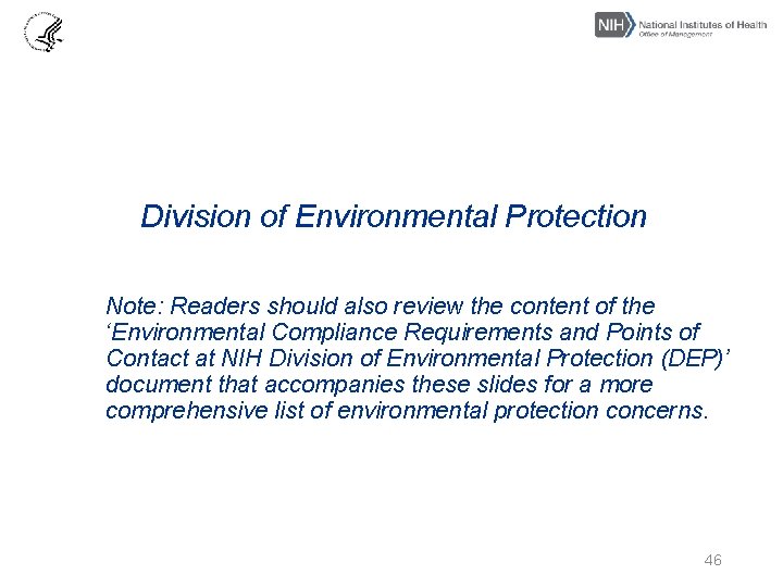 Division of Environmental Protection Note: Readers should also review the content of the ‘Environmental