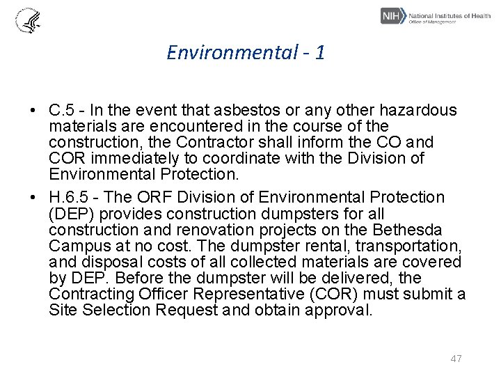 Environmental - 1 • C. 5 - In the event that asbestos or any