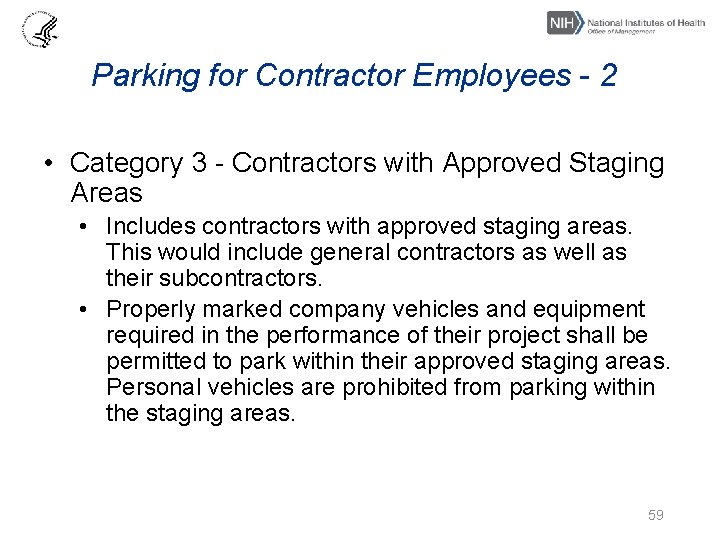 Parking for Contractor Employees - 2 • Category 3 - Contractors with Approved Staging