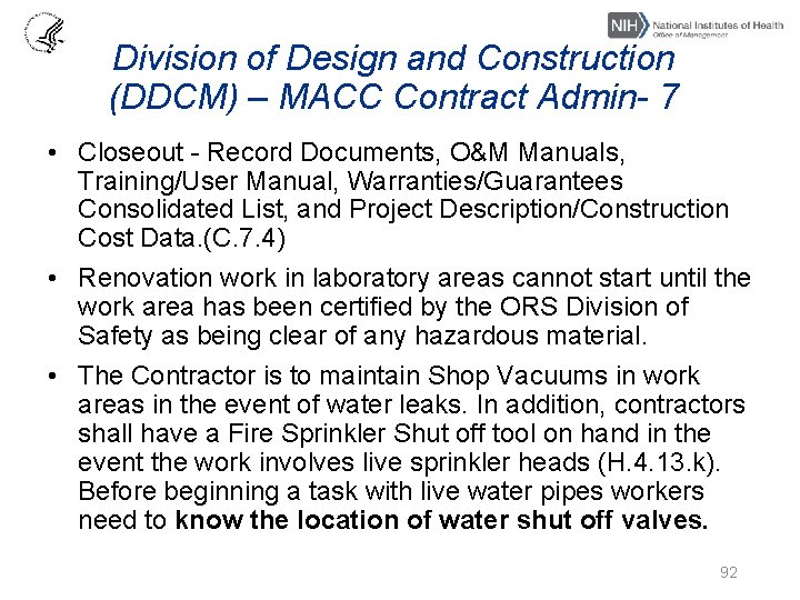 Division of Design and Construction (DDCM) – MACC Contract Admin- 7 • Closeout -