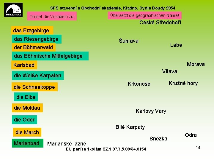 SPŠ stavební a Obchodní akademie, Kladno, Cyrila Boudy 2954 Ordnet die Vokabeln zu! Übersetzt