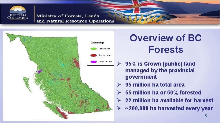 Overview of BC Forests Ø 95% is Crown (public) land managed by the provincial