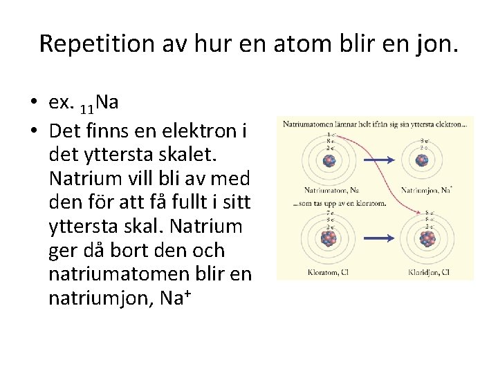 Repetition av hur en atom blir en jon. • ex. 11 Na • Det