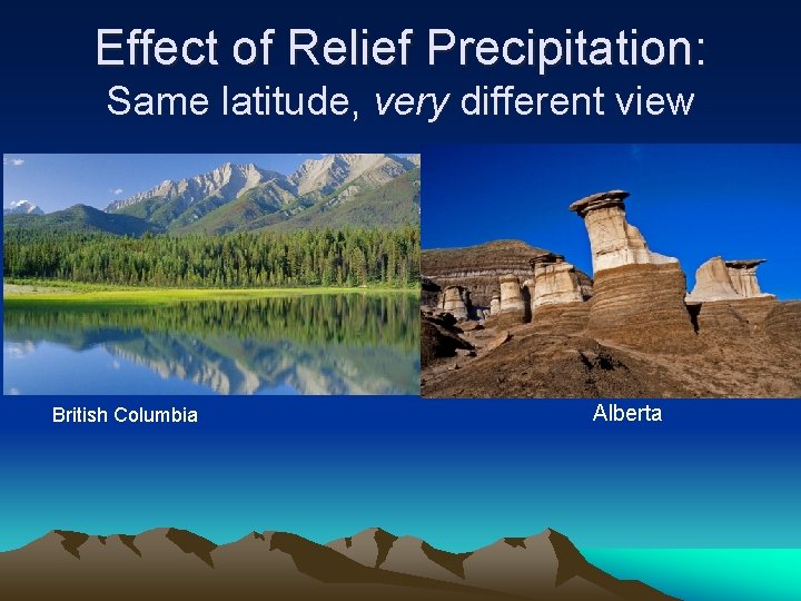 Effect of Relief Precipitation: Same latitude, very different view British Columbia Alberta 