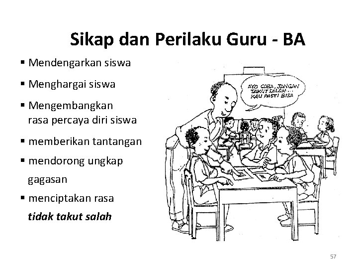 Sikap dan Perilaku Guru - BA § Mendengarkan siswa § Menghargai siswa § Mengembangkan