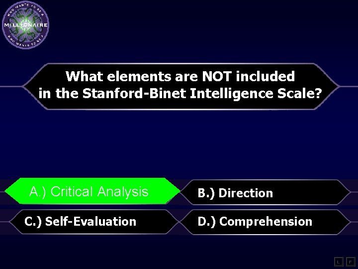 What elements are NOT included in the Stanford-Binet Intelligence Scale? A. )Critical. Analysis B.