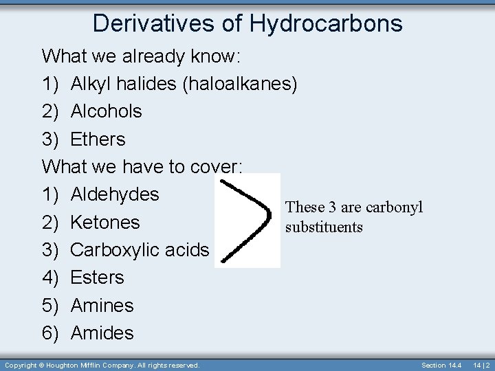 Derivatives of Hydrocarbons What we already know: 1) Alkyl halides (haloalkanes) 2) Alcohols 3)