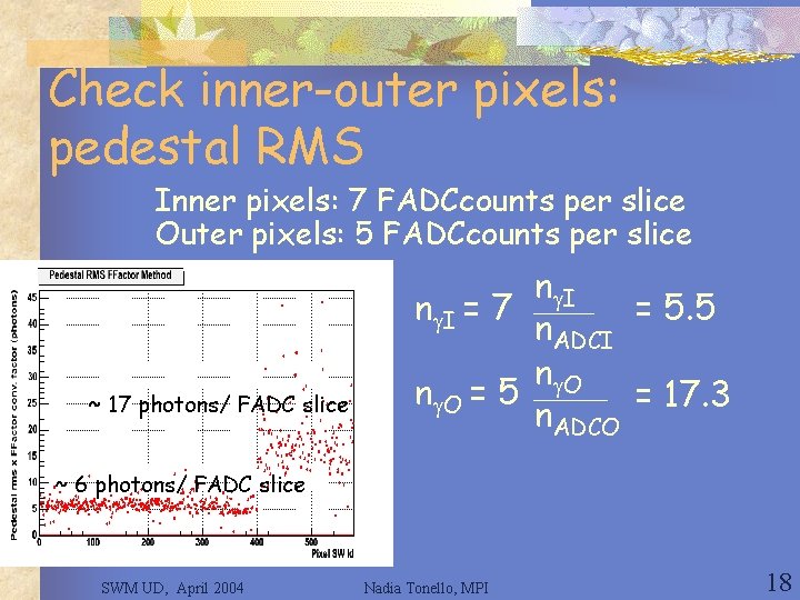 Check inner-outer pixels: pedestal RMS Inner pixels: 7 FADCcounts per slice Outer pixels: 5