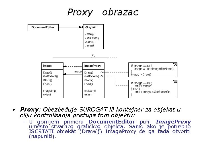 Proxy obrazac • Proxy: Obezbeđuje SUROGAT ili kontejner za objekat u cilju kontrolisanja pristupa