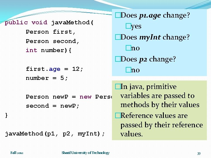 public void java. Method( Person first, Person second, int number){ first. age = 12;
