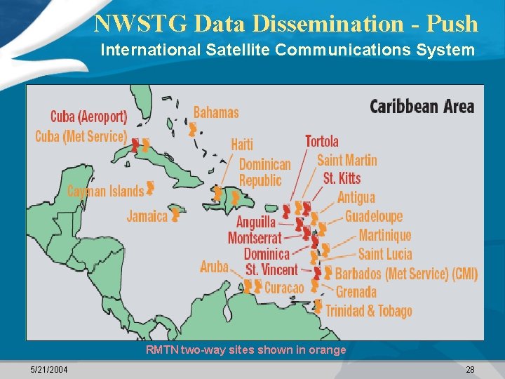 NWSTG Data Dissemination - Push International Satellite Communications System RMTN two-way sites shown in