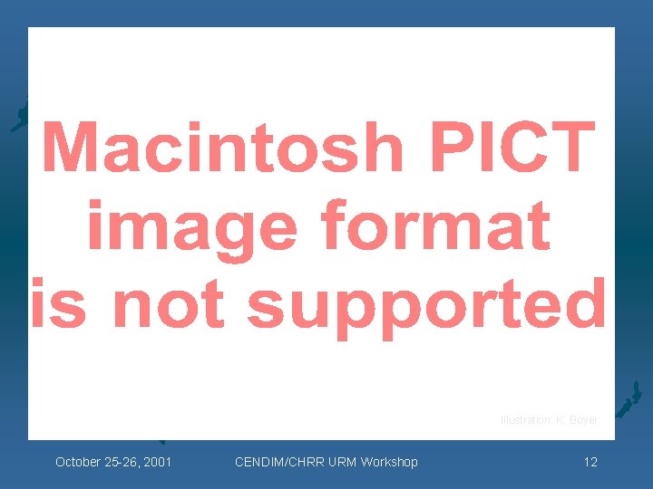 Illustration: K. Boyer October 25 -26, 2001 CENDIM/CHRR URM Workshop 12 