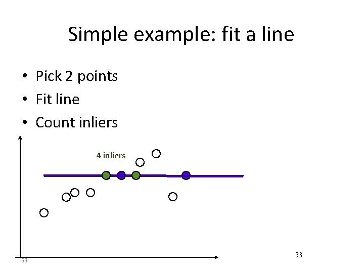 Simple example: fit a line • Pick 2 points • Fit line • Count