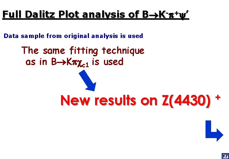 Full Dalitz Plot analysis of B K- + ’ Data sample from original analysis