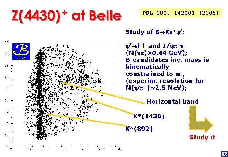 Z(4430) + at Belle PRL 100, 142001 (2008) Study of B K + ’: