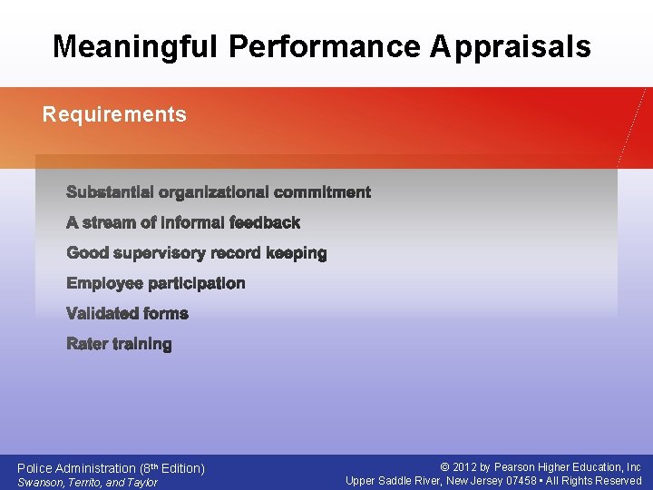 Meaningful Performance Appraisals Requirements Police Administration (8 th Edition) Swanson, Territo, and Taylor ©