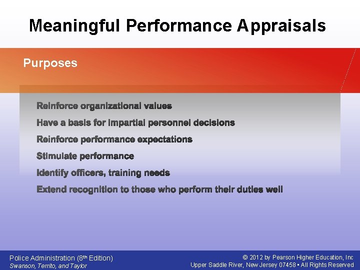 Meaningful Performance Appraisals Purposes Police Administration (8 th Edition) Swanson, Territo, and Taylor ©
