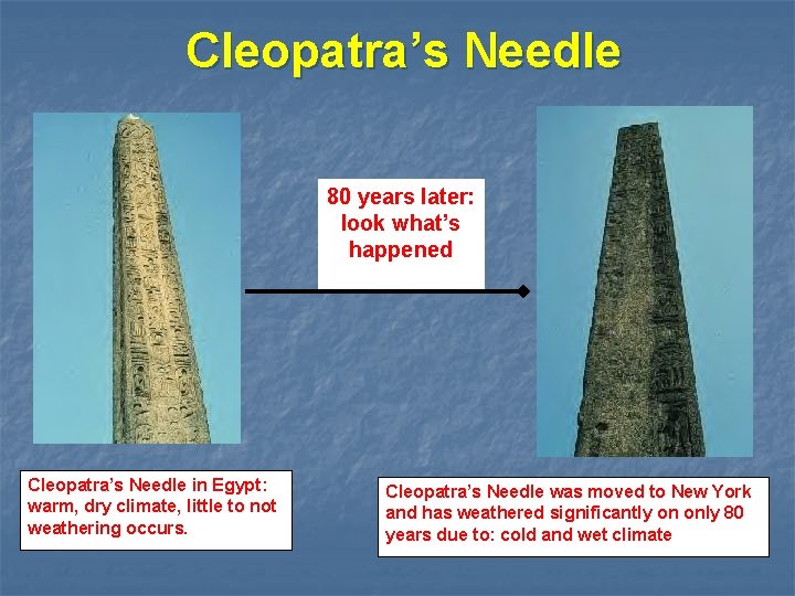 Cleopatra’s Needle 80 years later: look what’s happened Cleopatra’s Needle in Egypt: warm, dry