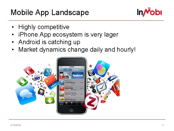 Mobile App Landscape • • Highly competitive i. Phone App ecosystem is very lager