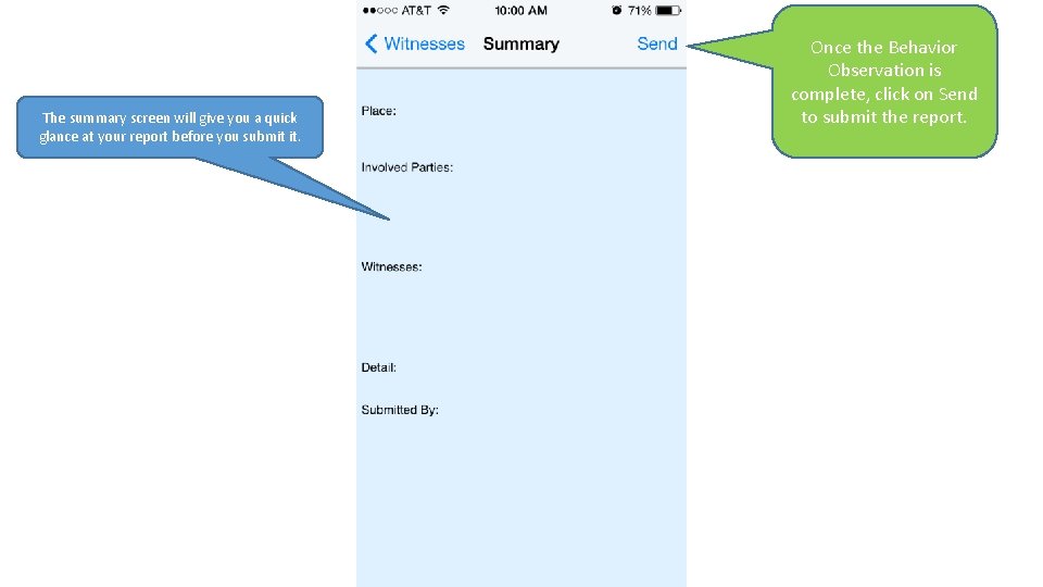 The summary screen will give you a quick glance at your report before you