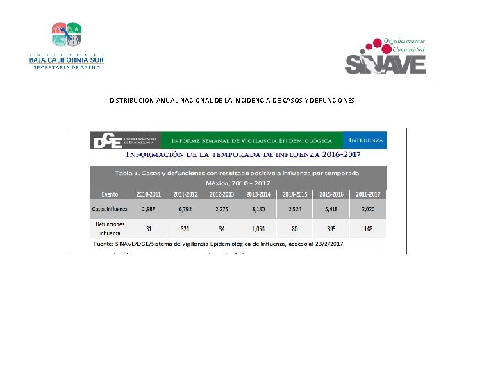 DISTRIBUCION ANUAL NACIONAL DE LA INCIDENCIA DE CASOS Y DEFUNCIONES 