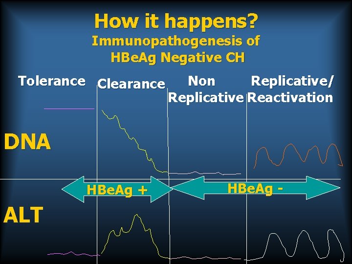 How it happens? Immunopathogenesis of HBe. Ag Negative CH Tolerance Clearance Non Replicative/ Replicative