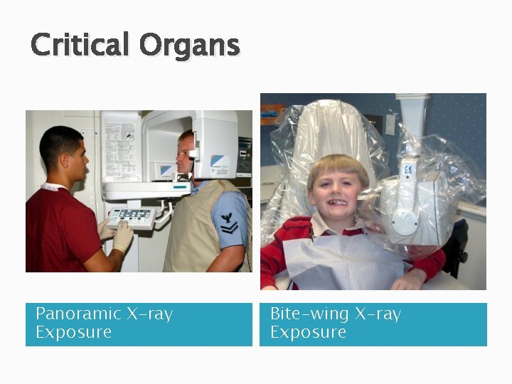 Critical Organs Panoramic X-ray Exposure Bite-wing X-ray Exposure 