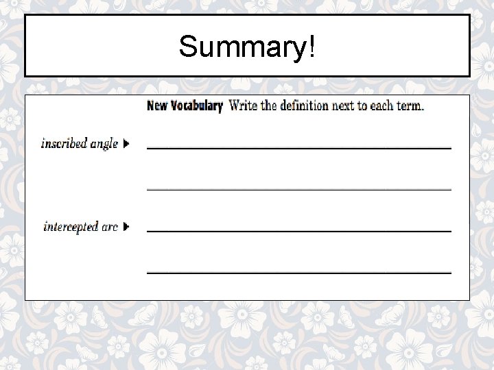 Summary!  Summary!