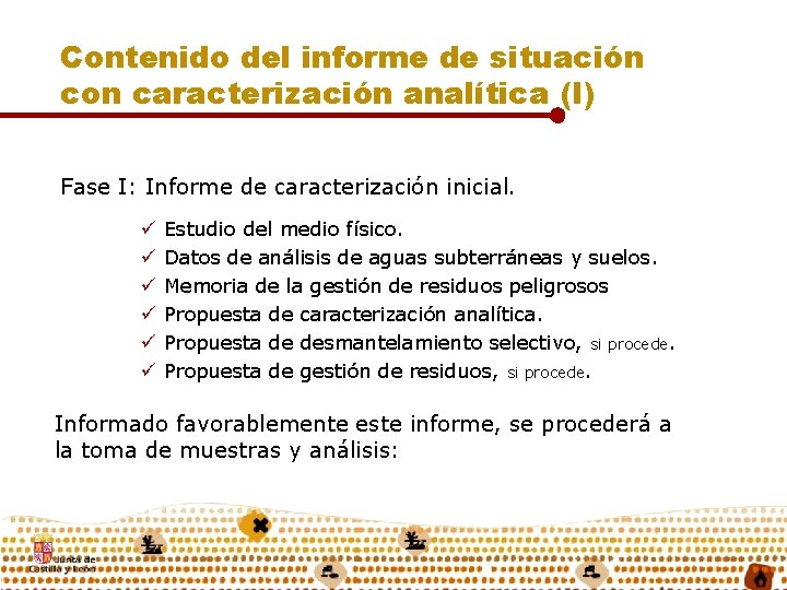 Contenido del informe de situación con caracterización analítica (I) Fase I: Informe de caracterización