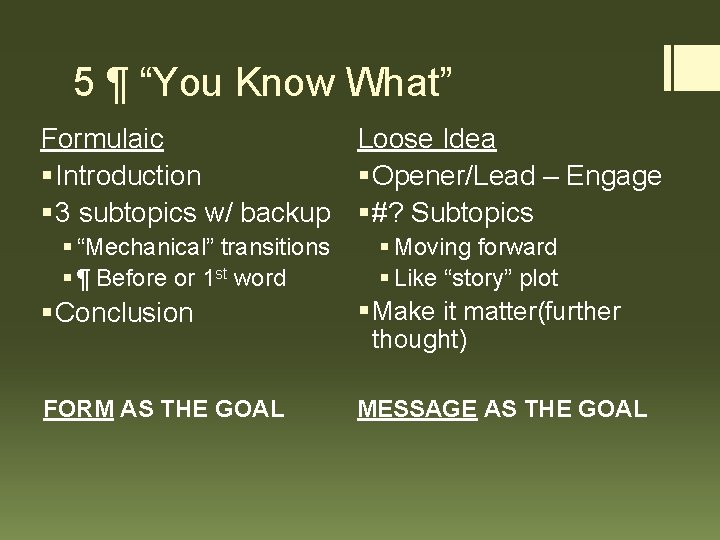 5 ¶ “You Know What” Formulaic Loose Idea § Opener/Lead – Engage § Introduction