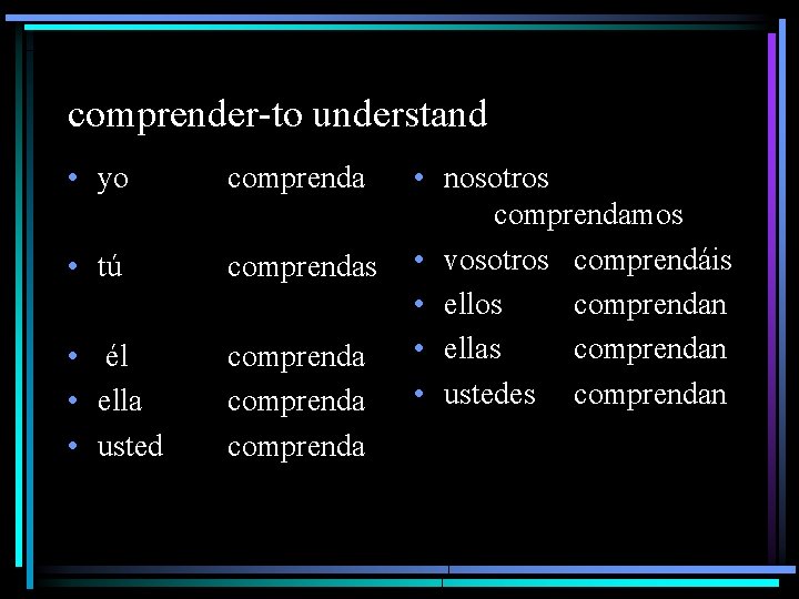 comprender-to understand • yo comprenda • tú comprendas • él • ella • usted