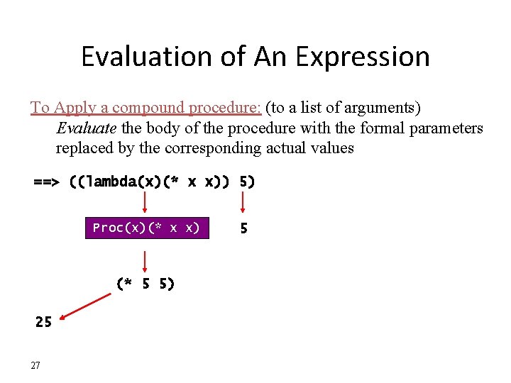 Evaluation of An Expression To Apply a compound procedure: (to a list of arguments)