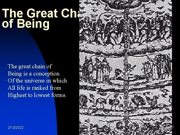 The Great Chain of Being The great chain of Being is a conception Of