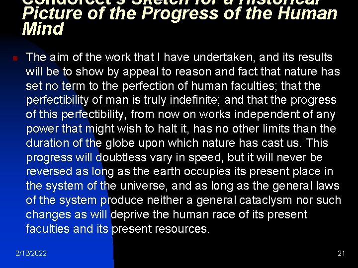 Condorcet’s Sketch for a Historical Picture of the Progress of the Human Mind n