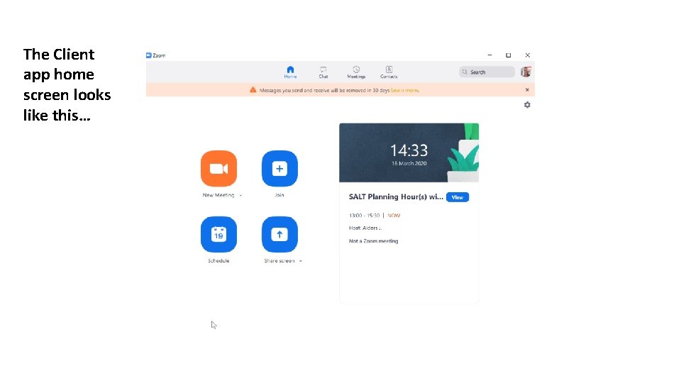 The Client app home screen looks like this… 